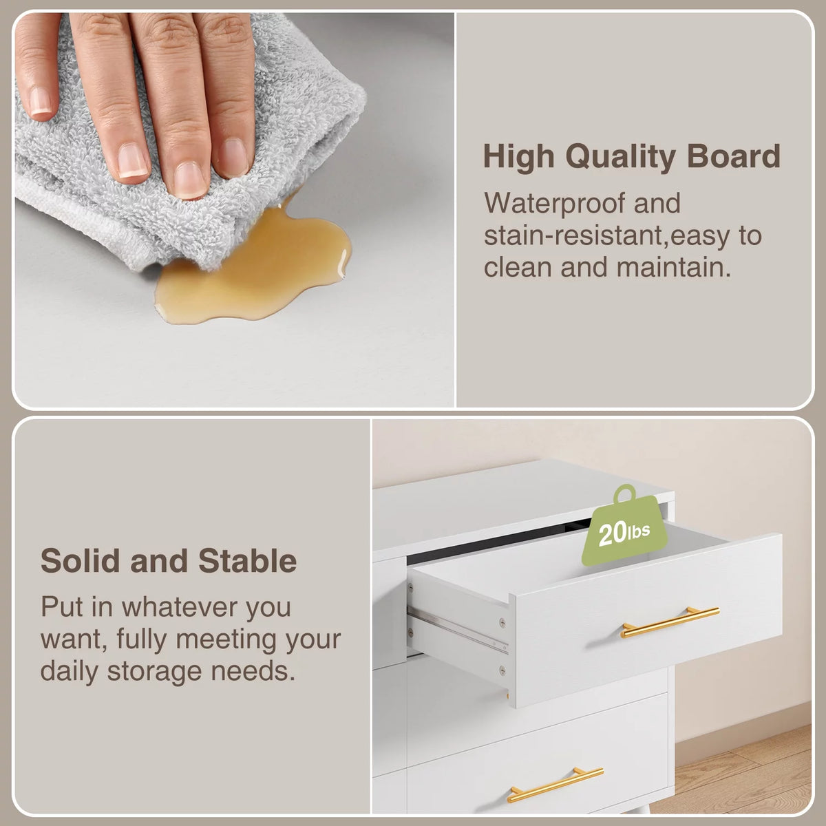 White 6 Drawer Dresser with Gold Handles B68542