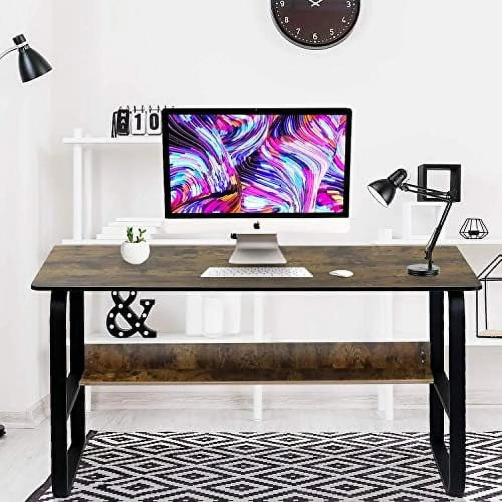 Computer Desk Home Office Work Station 55'' Rustic Wood Tone S55461