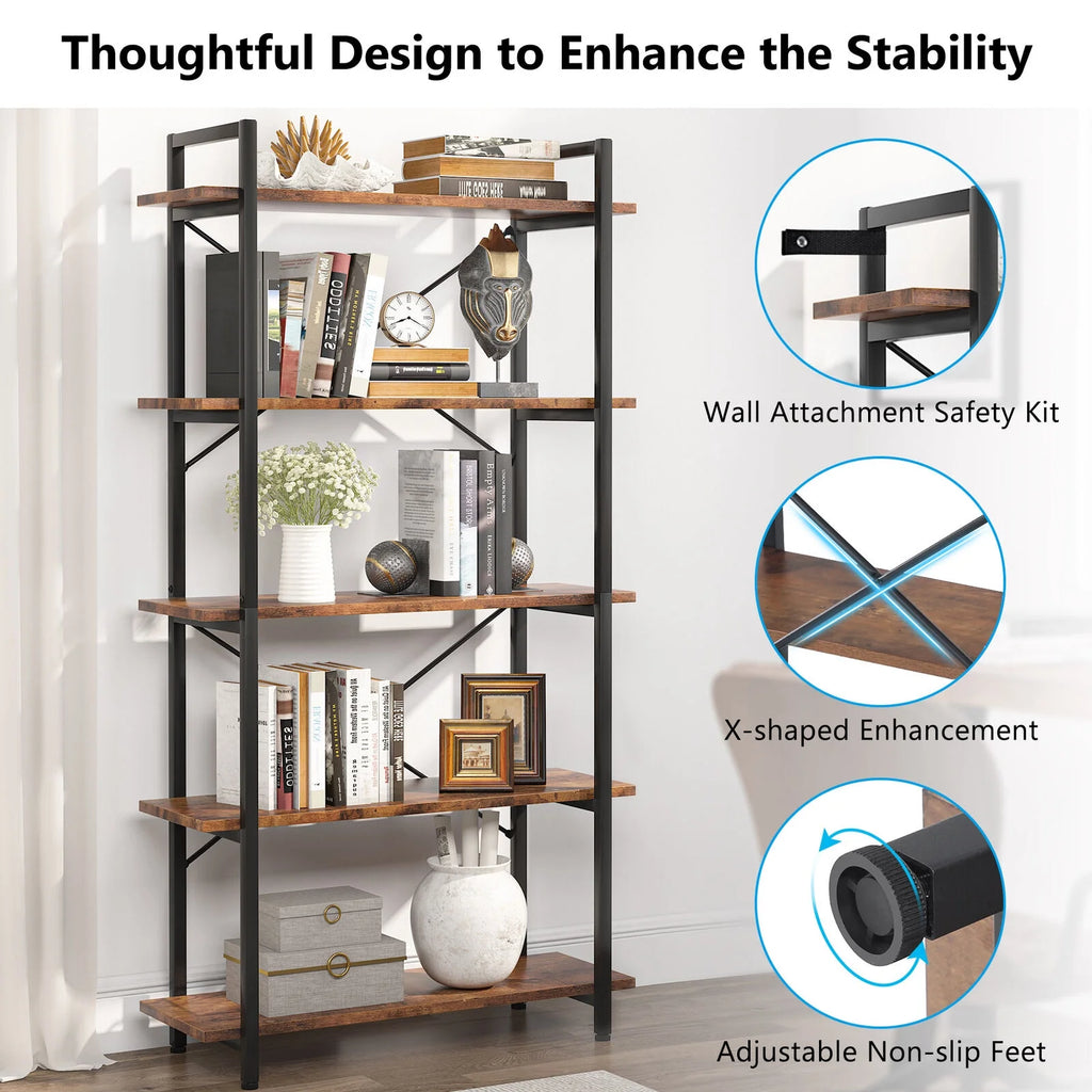 5 Tier Rustic Brown Bookcase U32966