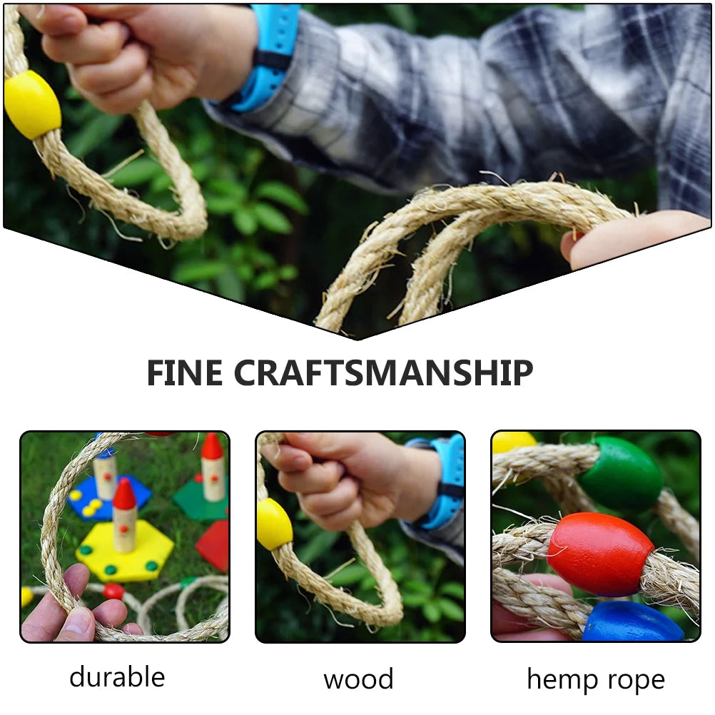 8 PCS Wooden Ring Toss Game Outdoor Toy F28255