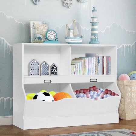 White Wooden 4 Cube Storage Organizer Bookcase F93483