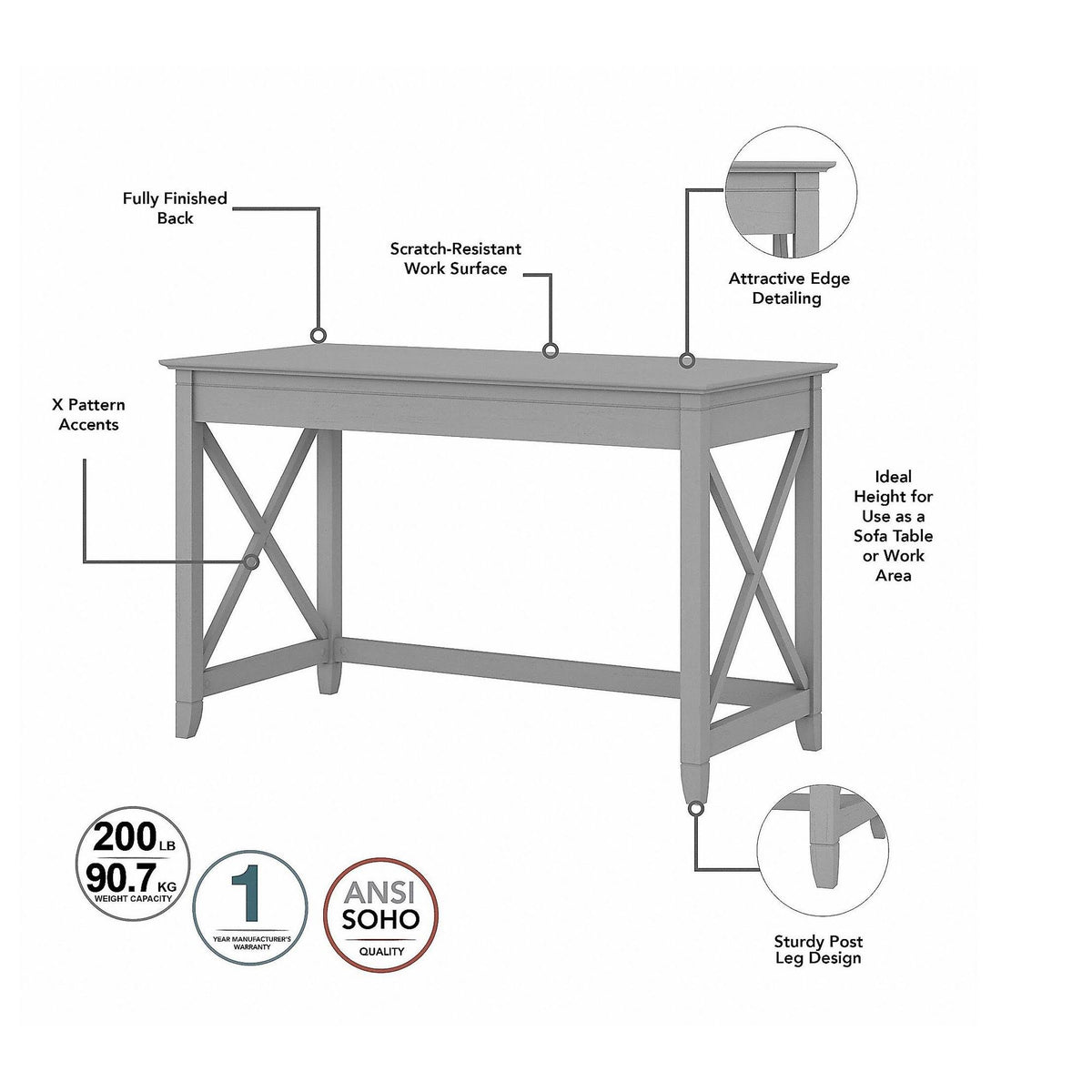 Cape Cod Gray Writing Desk with 2 Drawer File Cabinet R773