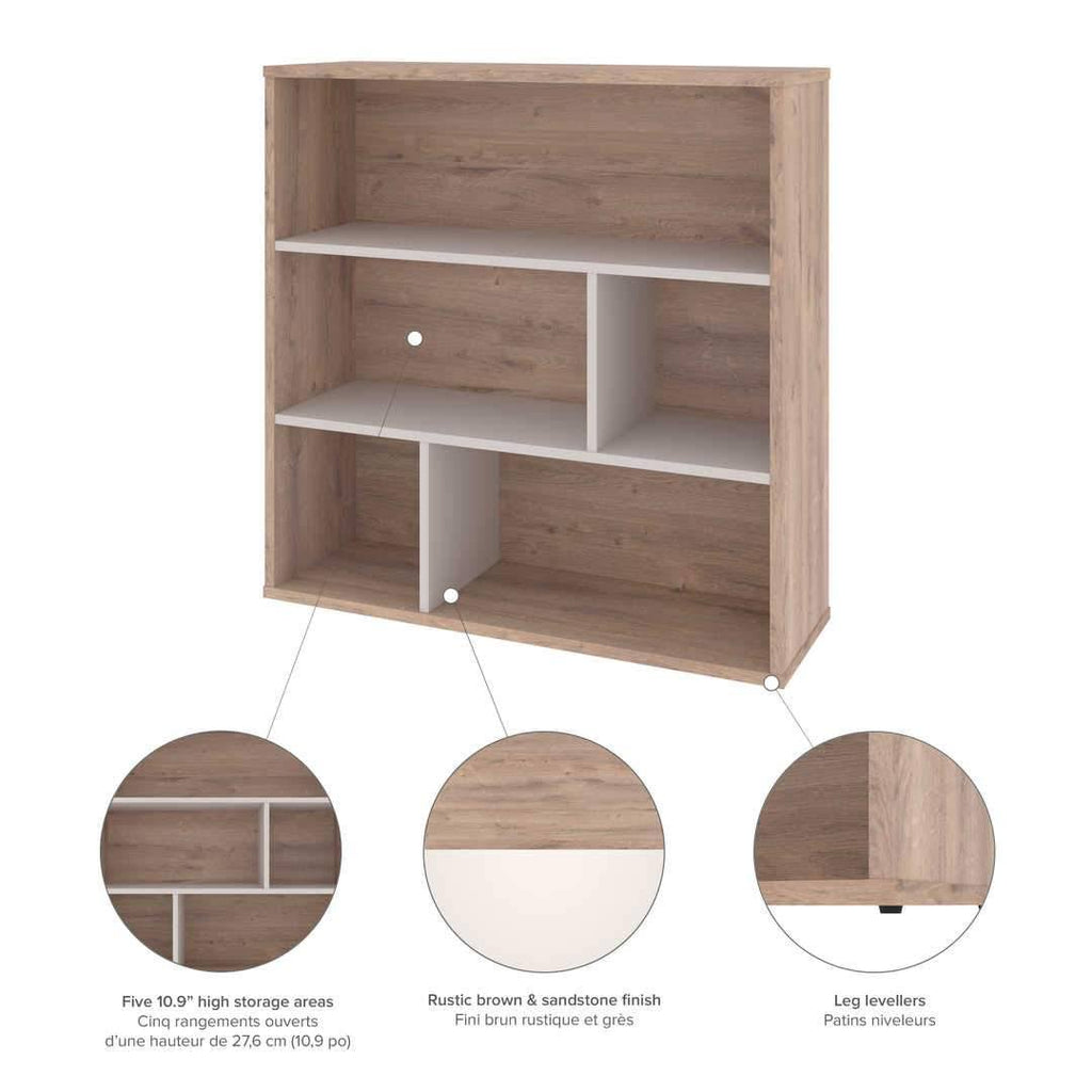 2-Piece Asymmetrical Shelving Unit Set in Rustic Brown u0026 Sandstone X739328
