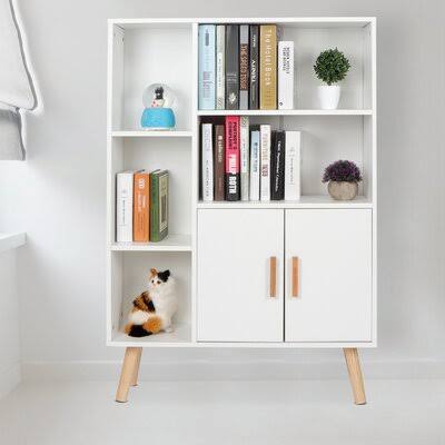 White Wooden Floor Storage Cabinet with Double Door G7669