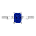 0.8ct Emerald Cut Blue Sapphire 18k White Gold 3 Stone Ring U990