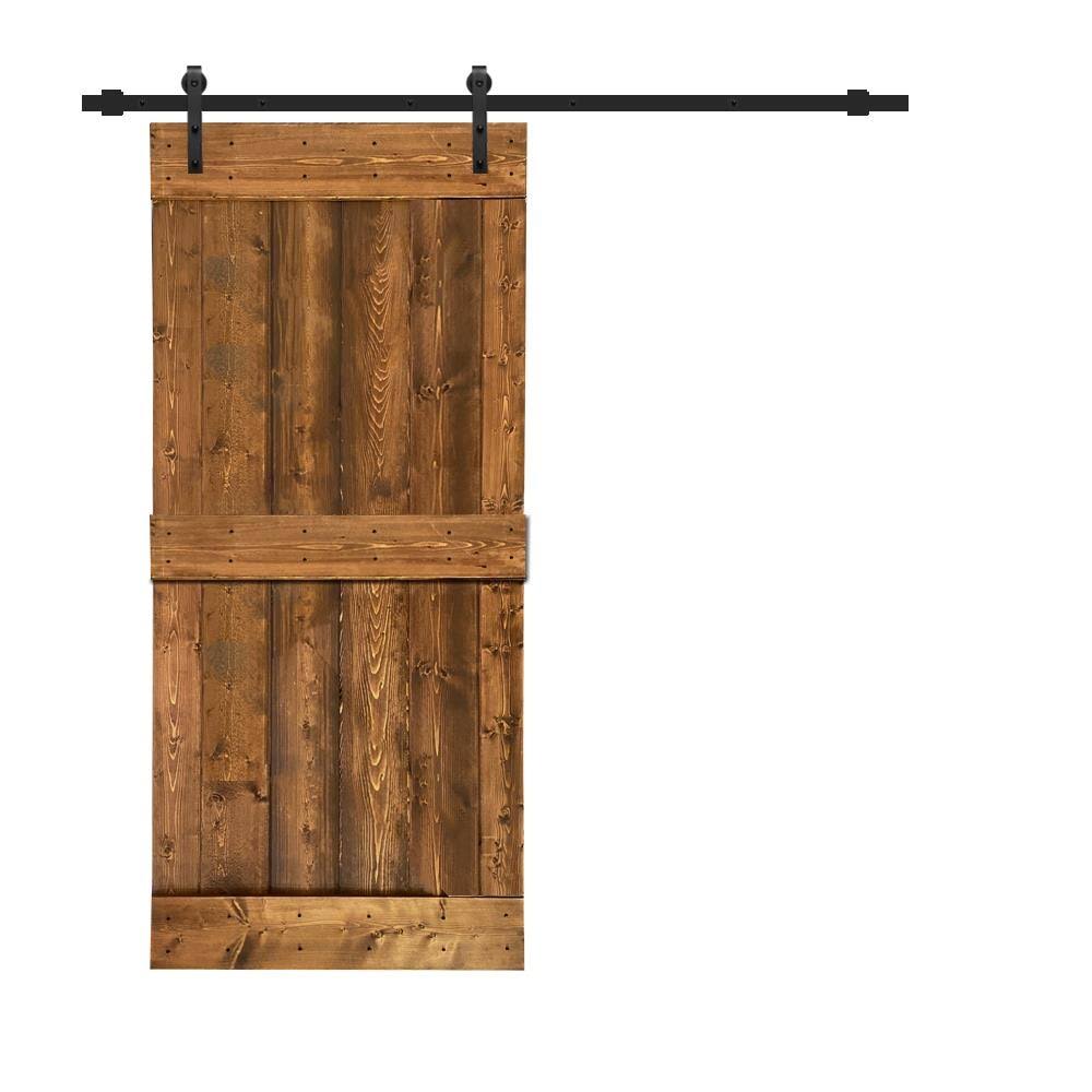 Walnut 2-Panel Stained Pine Wood Single Barn Door V7225