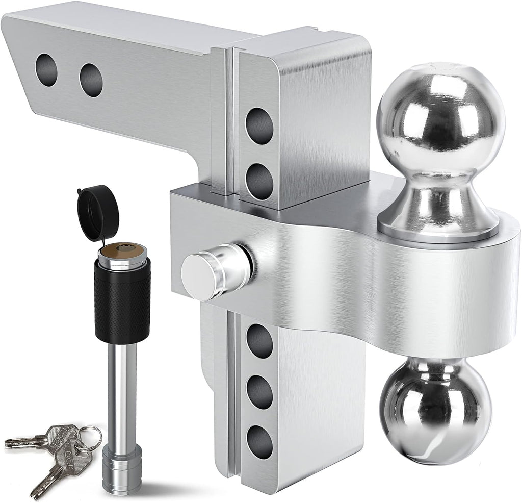 Adjustable Trailer Hitch Ball Mount, 2.5-Inch Receiver, 6-Inch Drop, Forged Aluminum Shank, 2-Inch and 2-5/16-Inch Combo Stainless Steel Tow Balls with Double Pin Key Locks D986892
