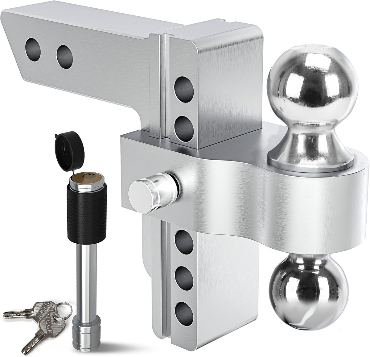 Adjustable Trailer Hitch Ball Mount, 2.5-Inch Receiver, 6-Inch Drop, Forged Aluminum Shank, 2-Inch and 2-5/16-Inch Combo Stainless Steel Tow Balls with Double Pin Key Locks D986892