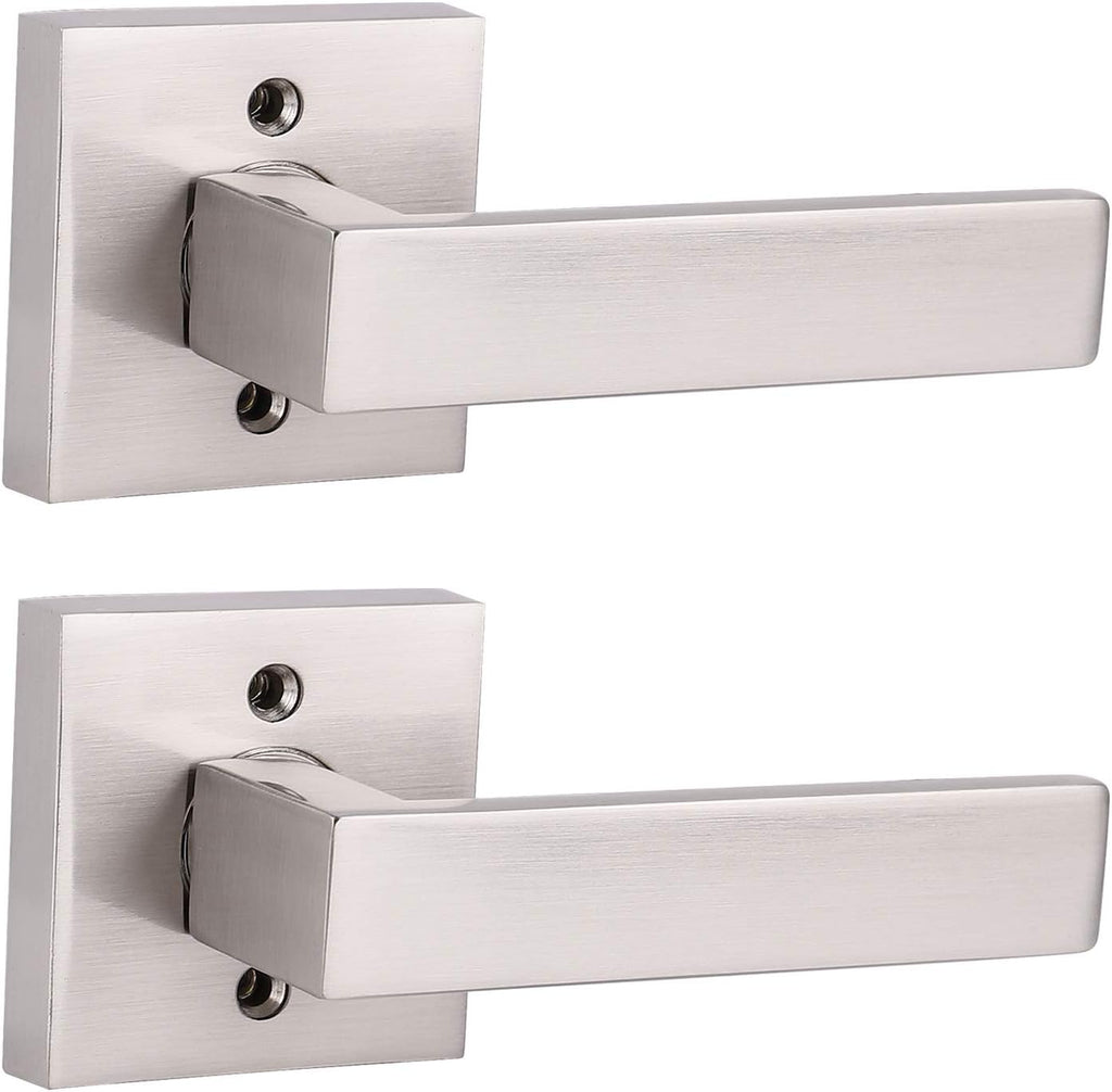 Brushed Nickel Square Entrance Door Lever with Deadbolt Locksets, 2 Pack Z98536