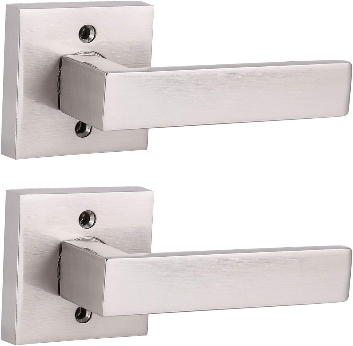 Brushed Nickel Square Entrance Door Lever with Deadbolt Locksets, 2 Pack Z98536