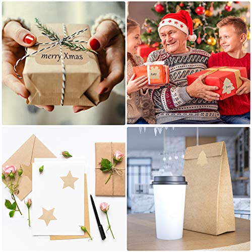 300 Pcs Brown Kraft Paper Christmas Gift Tags Stickers 2.5 x 2.5 Inches P496728