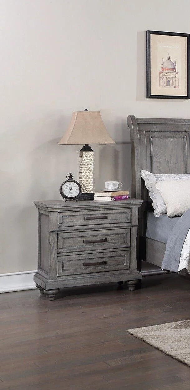 Grey Wooden Queen Size Bed with 2 Nightstands 3pc Set Y63075