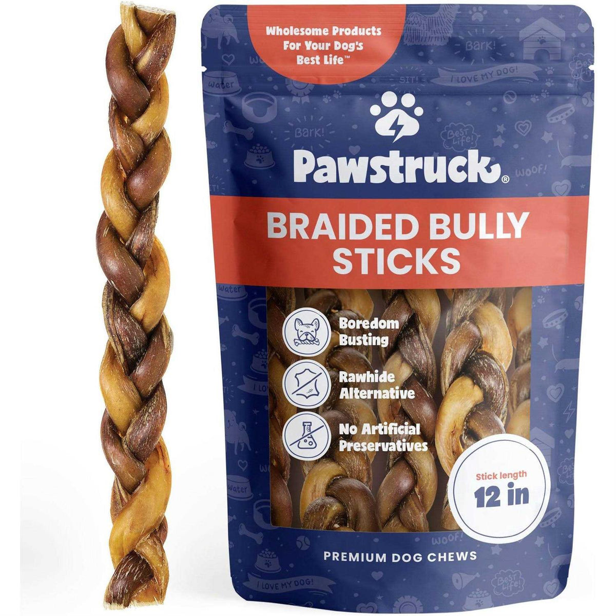 Braided Bully Sticks Dog Treats D906