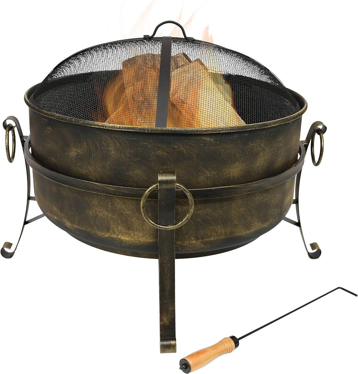 34 Inch Wood Burning Outdoor Fire Pit with Spark Screen and Poker I814229