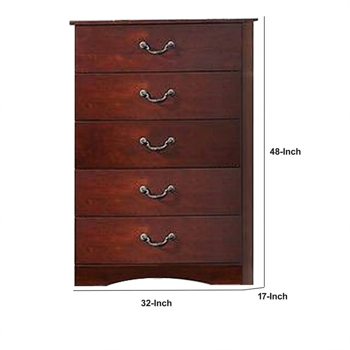 Cherry Brown 5 Drawer Wood Dresser D709