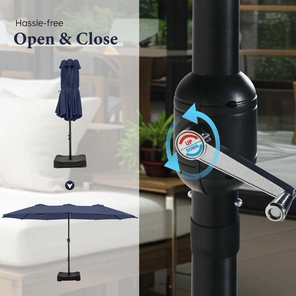 15ft Double-Sided Patio Umbrella with Base V922609