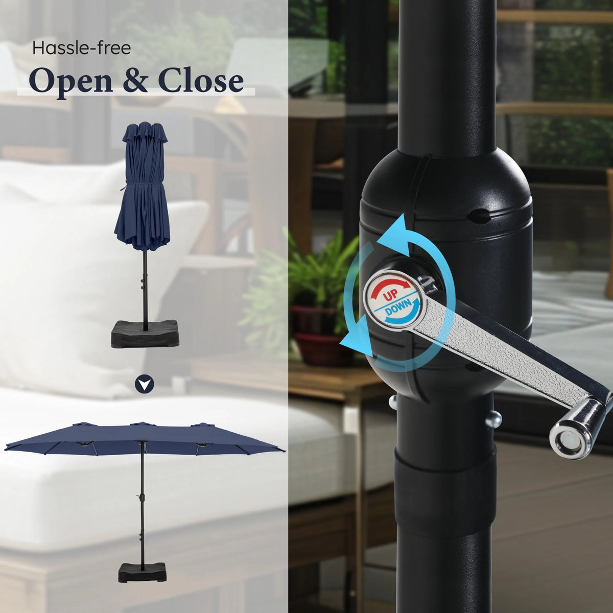 15ft Double-Sided Patio Umbrella with Base V922609