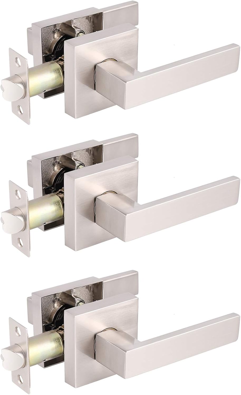 Brushed Nickel Square Entrance Door Lever with Deadbolt Locksets, 2 Pack Z98536
