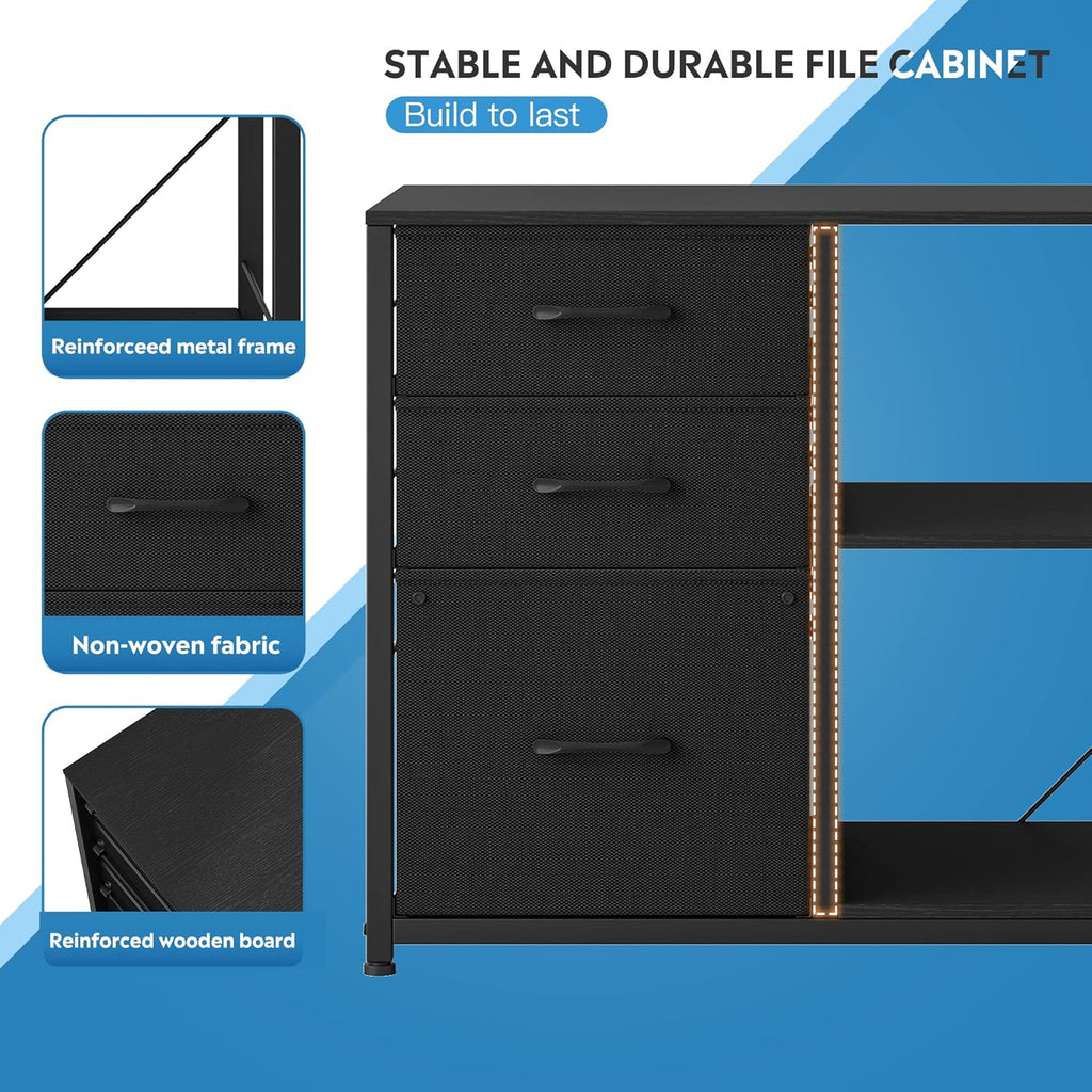 Black 3 Drawer Lateral File Cabinet with Metal Frame Q934225