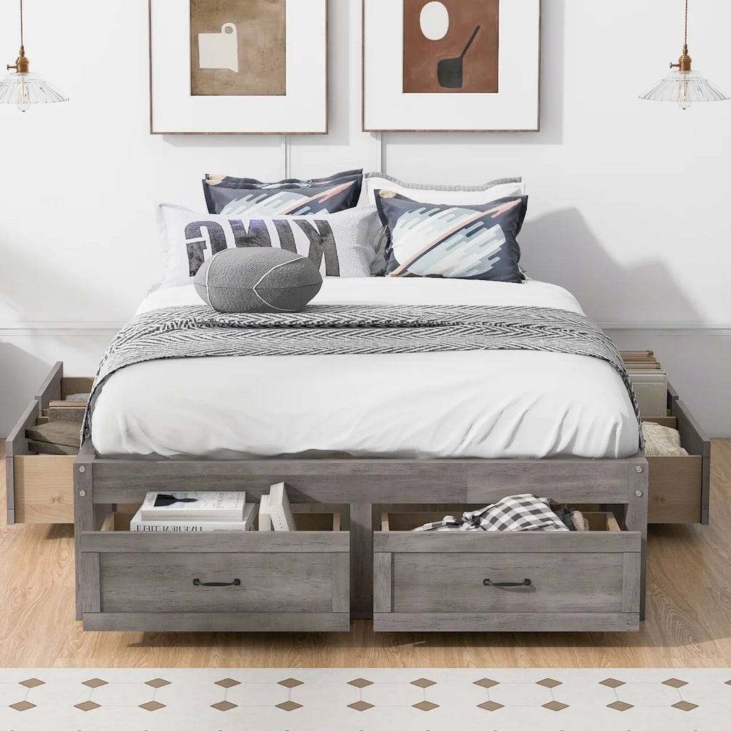 Full Size Wood Captain Bed with 6 Storage Drawers U711254