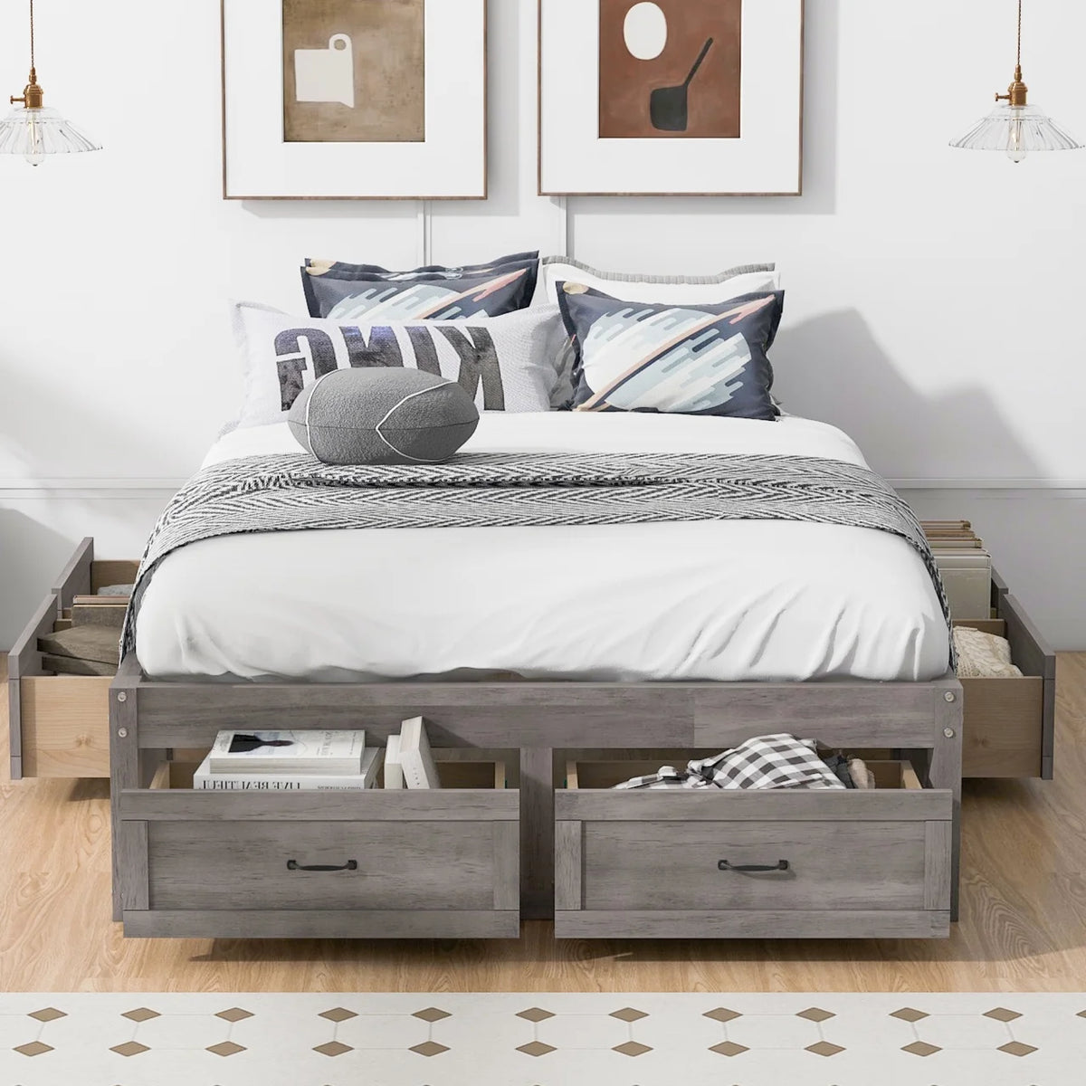 Full Size Wood Captain Bed with 6 Storage Drawers U711254