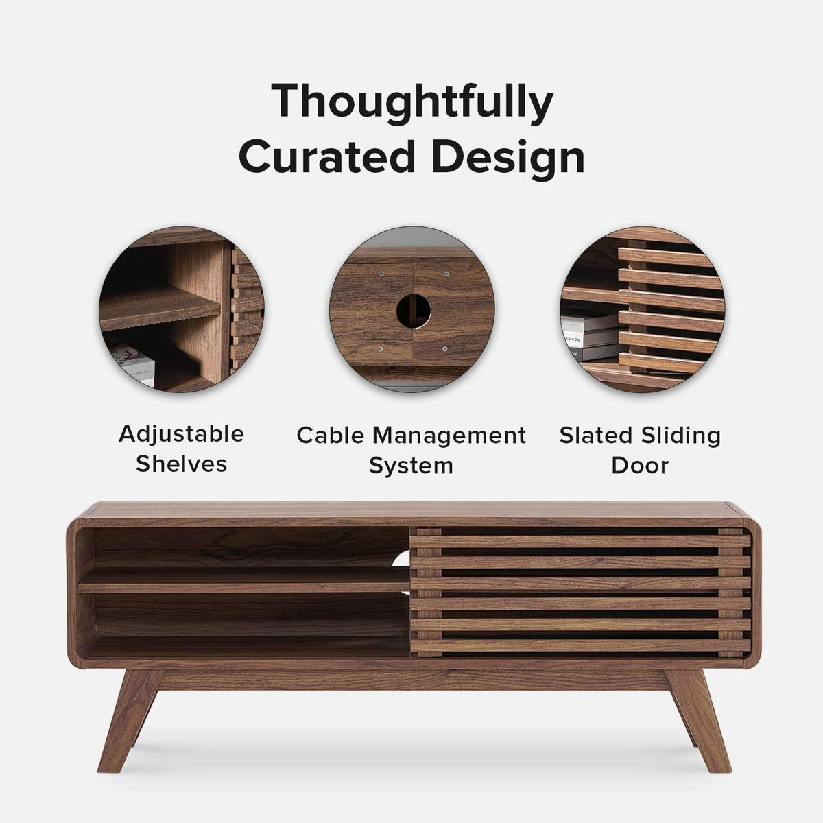 Scandinavian TV Stand with Slatted Door A256