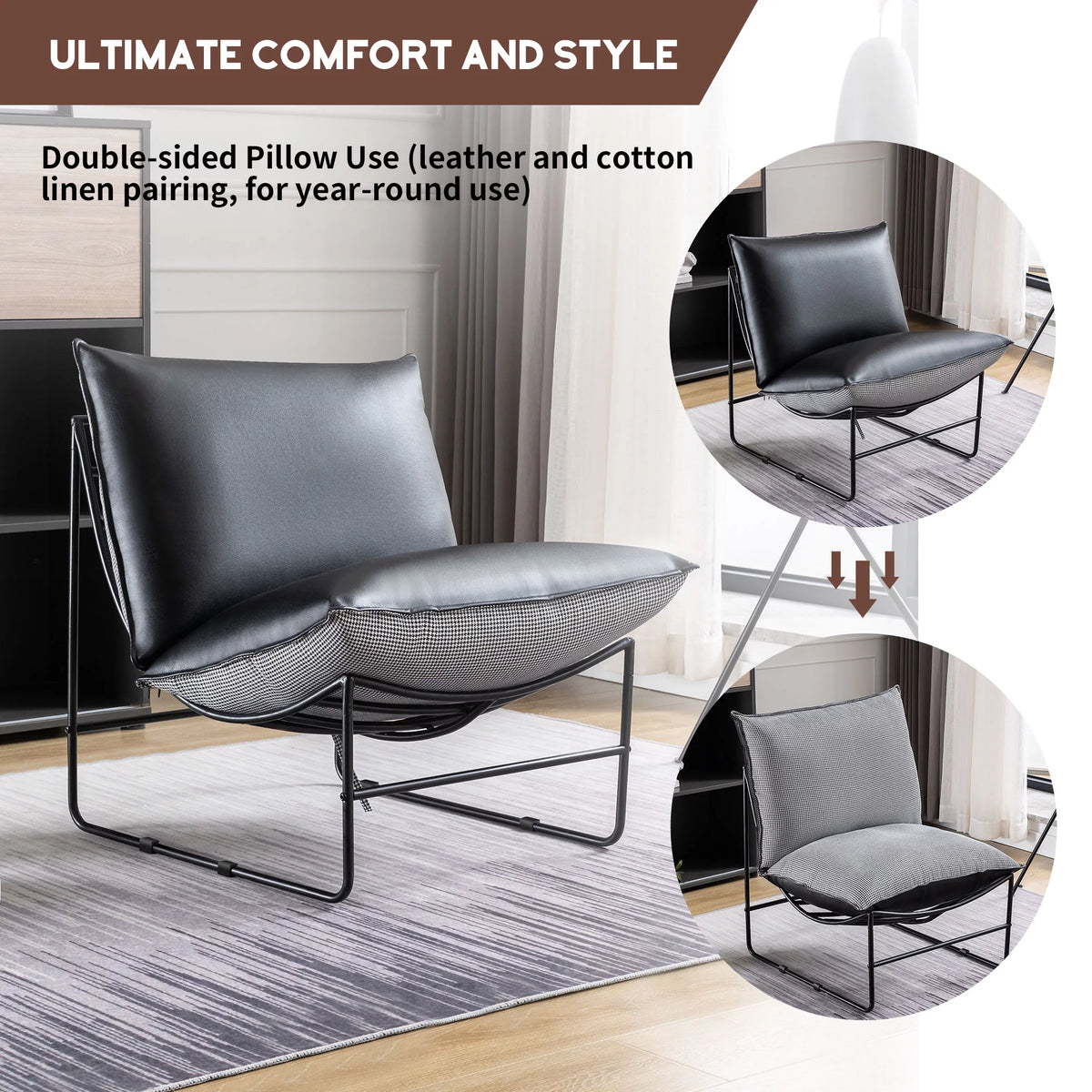 Metal Framed Accent Chair with Pillow I365