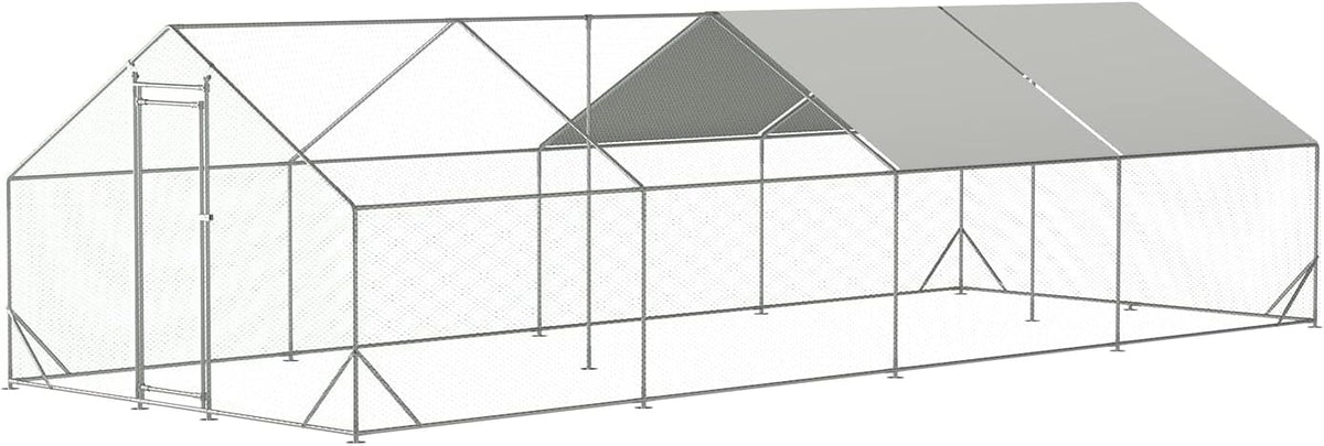 Large Metal Chicken Coop with Waterproof Cover, Anti-UV Cover for Outdoor (10' L x 25.5' W x 6.56' H) L53167