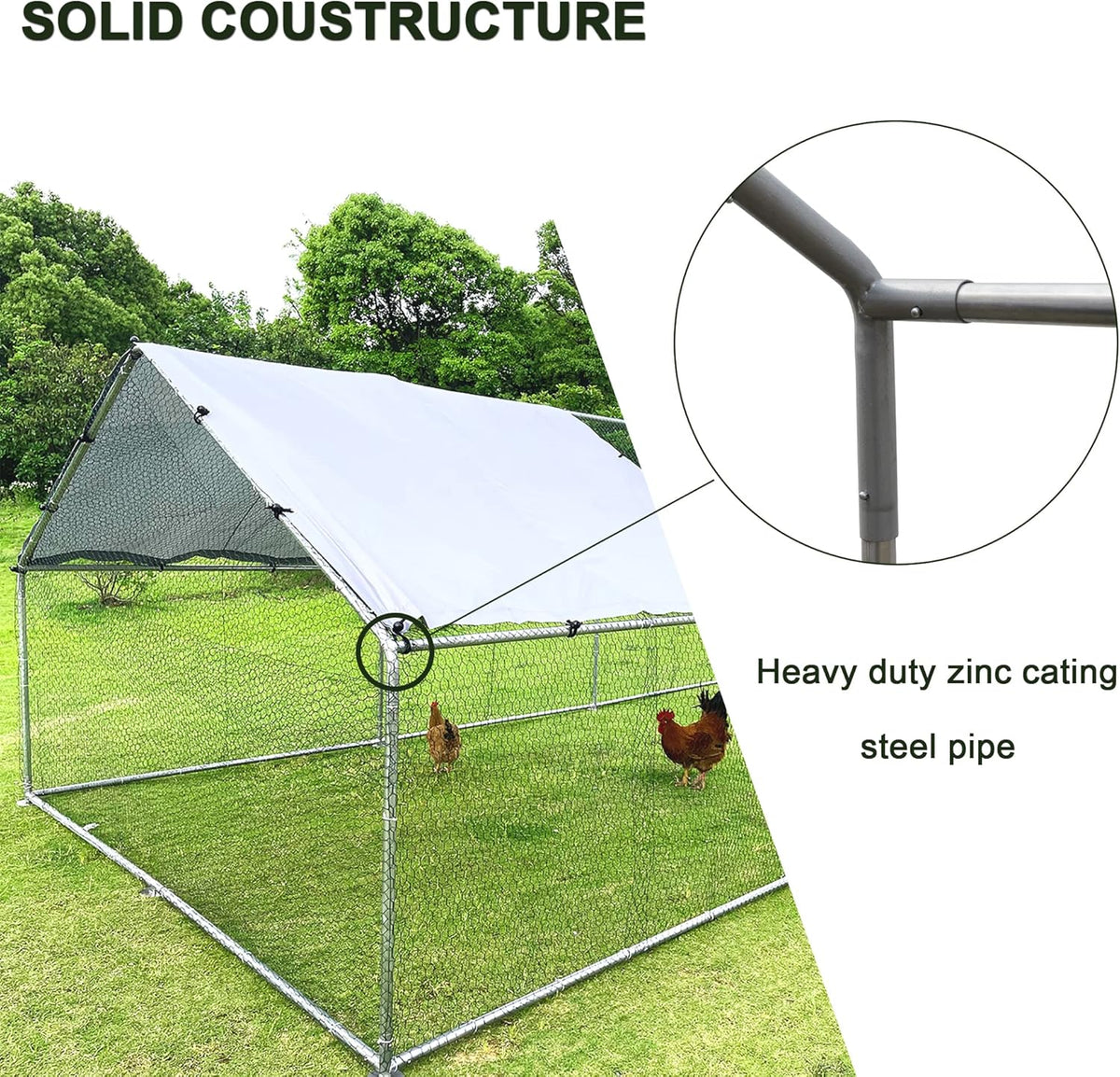 Large Metal Chicken Coop with Waterproof Cover, Anti-UV Cover for Outdoor (10' L x 25.5' W x 6.56' H) L53167