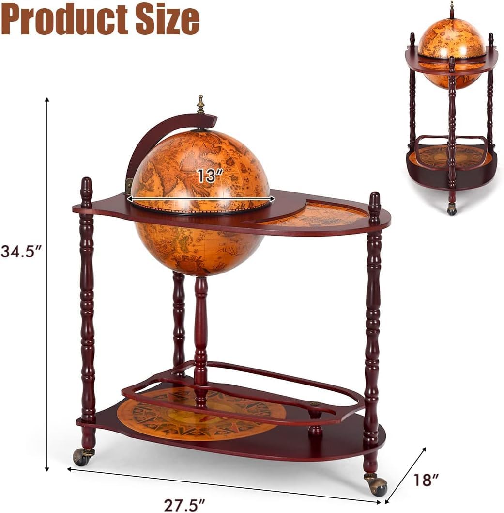 34.5’’ Wine Bar Cart with Wheels, 2 Storage Shelves, Wood Liquor Cabinet U90122