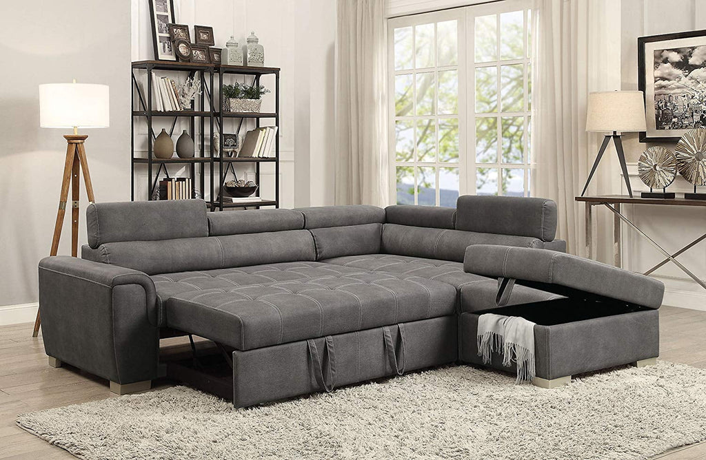 Gray Microfiber Sectional Sleeper Sofa and Ottoman G748075