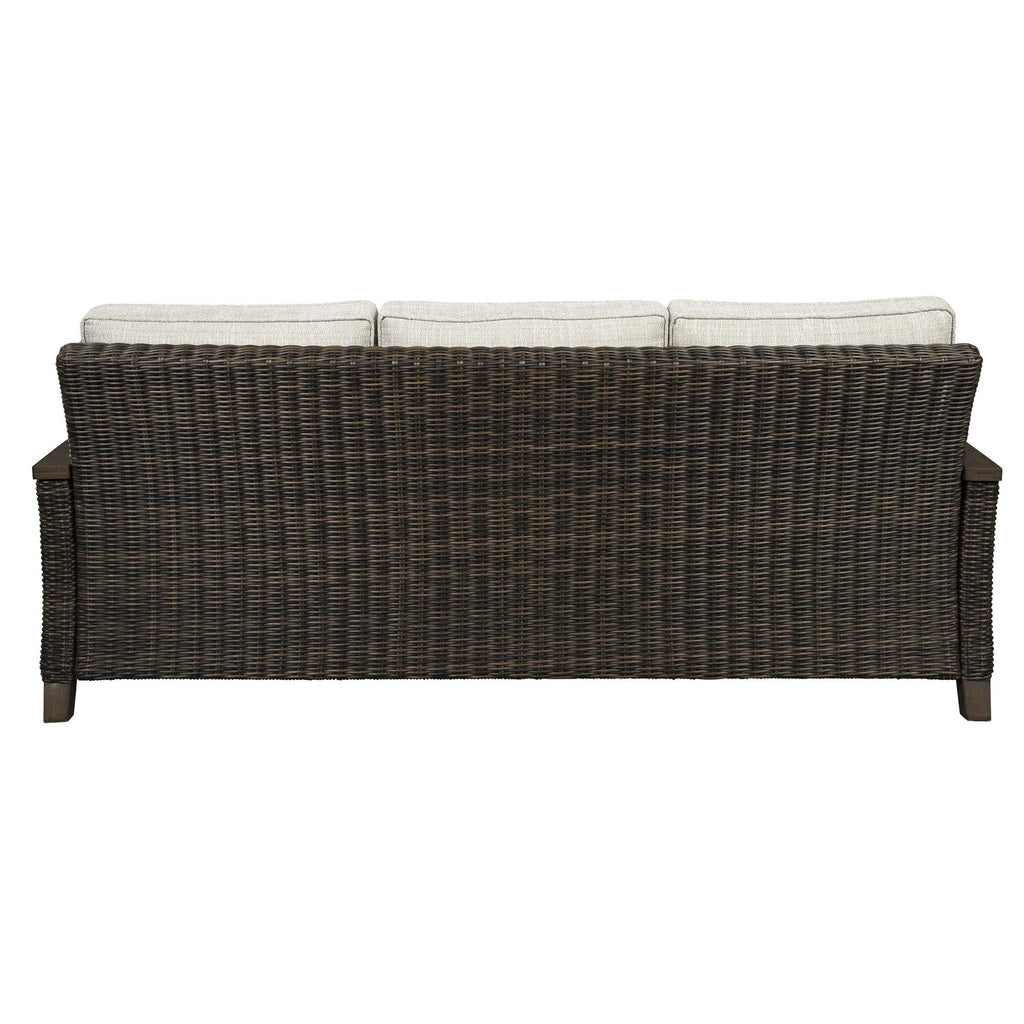 Brown and Gray 3 Seater Wicker Sofa with Cushioned Seat W64020
