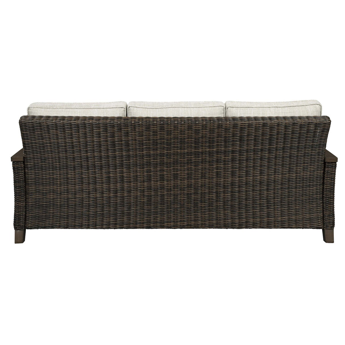 Brown and Gray 3 Seater Wicker Sofa with Cushioned Seat W64020