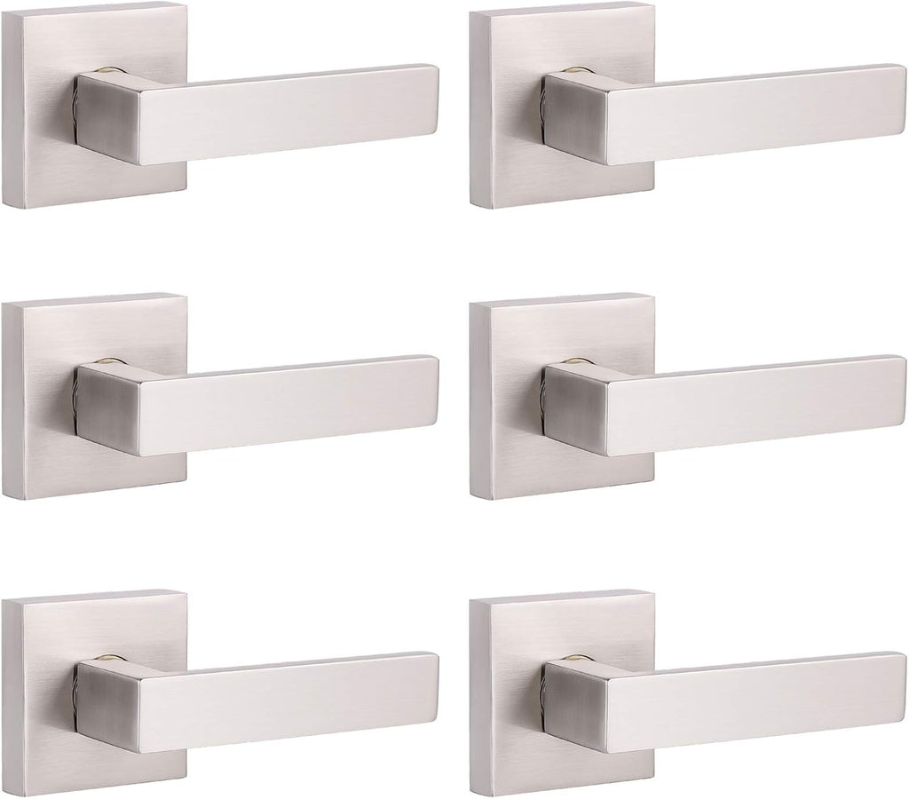 Brushed Nickel Square Entrance Door Lever with Deadbolt Locksets, 2 Pack Z98536