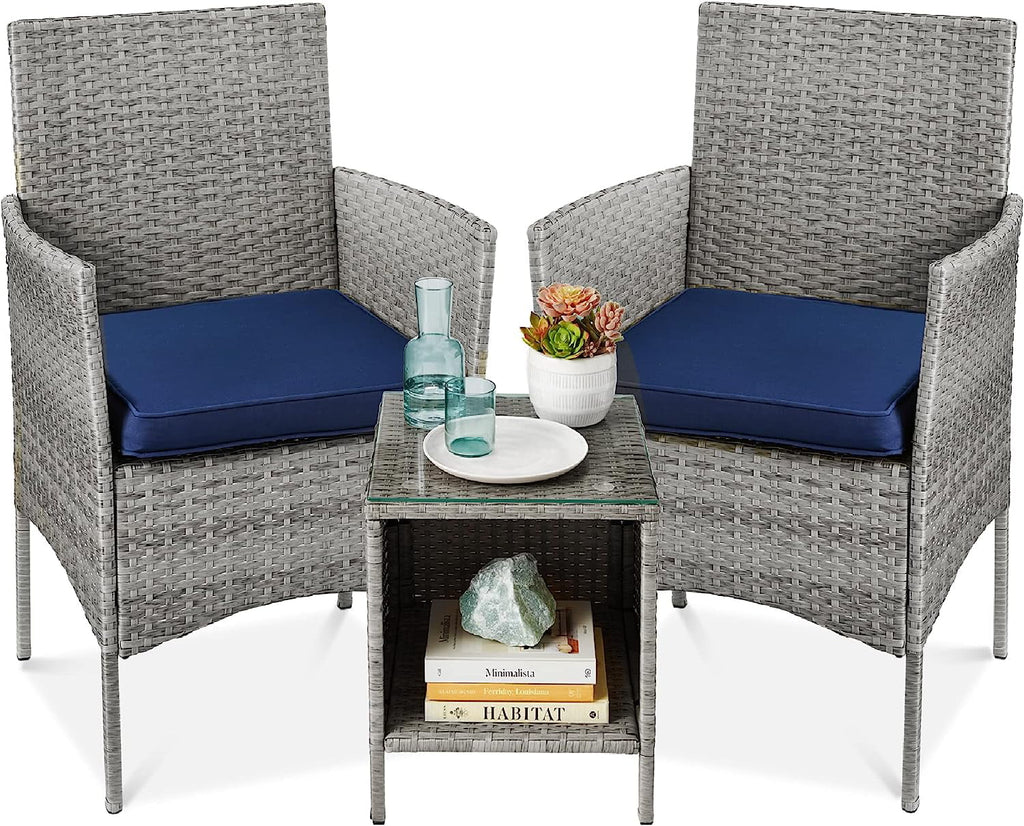 3-Piece Outdoor Wicker Bistro Set with 2 Chairs and Storage Table L515