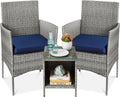 3-Piece Outdoor Wicker Bistro Set with 2 Chairs and Storage Table L515