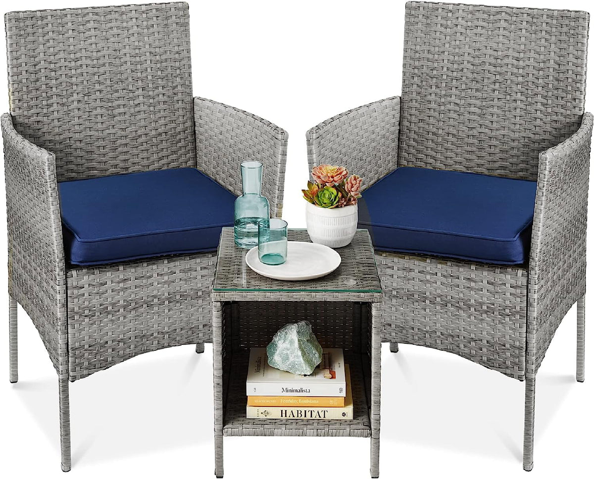 3-Piece Outdoor Wicker Bistro Set with 2 Chairs and Storage Table L515