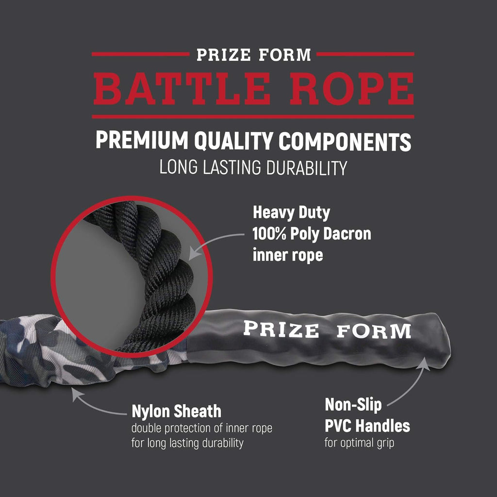 Battle Exercise Training Rope with Camo Protective Cover & Anchor Strap Kit, Poly Dacron 1.5 Inch Diameter 30ft 40ft X1704