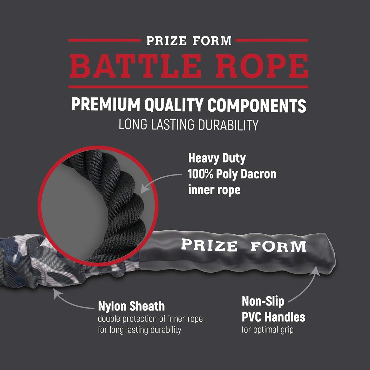 Battle Exercise Training Rope with Camo Protective Cover & Anchor Strap Kit, Poly Dacron 1.5 Inch Diameter 30ft 40ft X1704