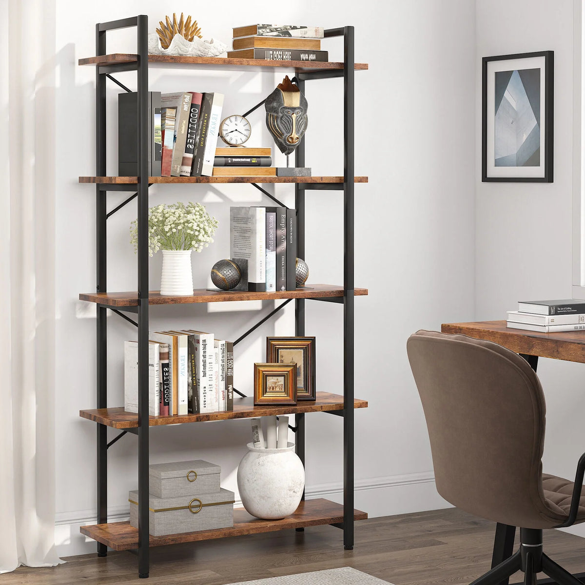 5 Tier Rustic Brown Bookcase U32966