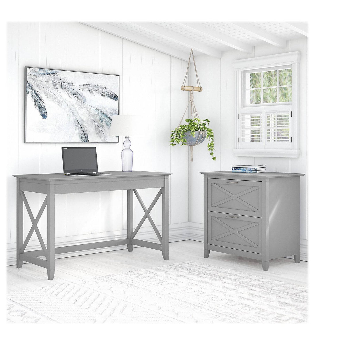 Cape Cod Gray Writing Desk with 2 Drawer File Cabinet R773
