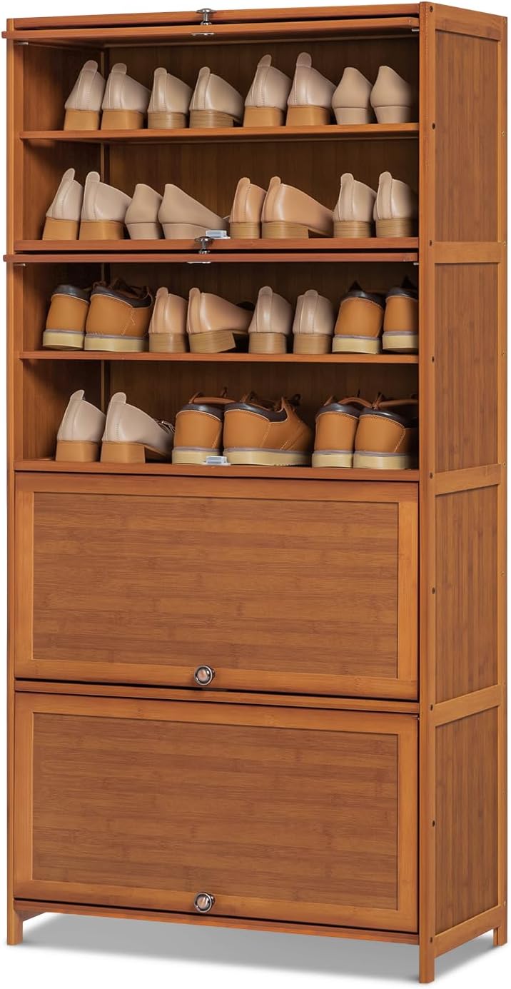 Bamboo 8 Tier Shoe Shelf Storage Rack with Flip Doors X2839