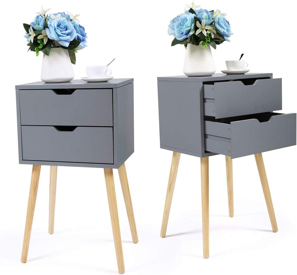 Set of 2 Blue 2 Drawer Wood Nightstand S760
