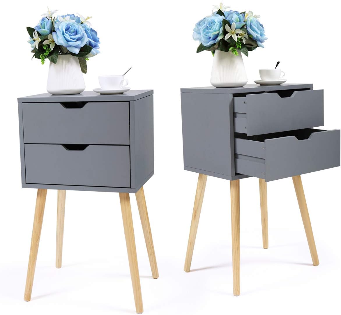 Set of 2 Blue 2 Drawer Wood Nightstand S760