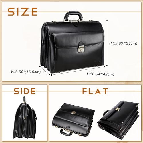 Leather Briefcase with Lock Attache Case 15.6 Inch Laptop Doctor Bag O102