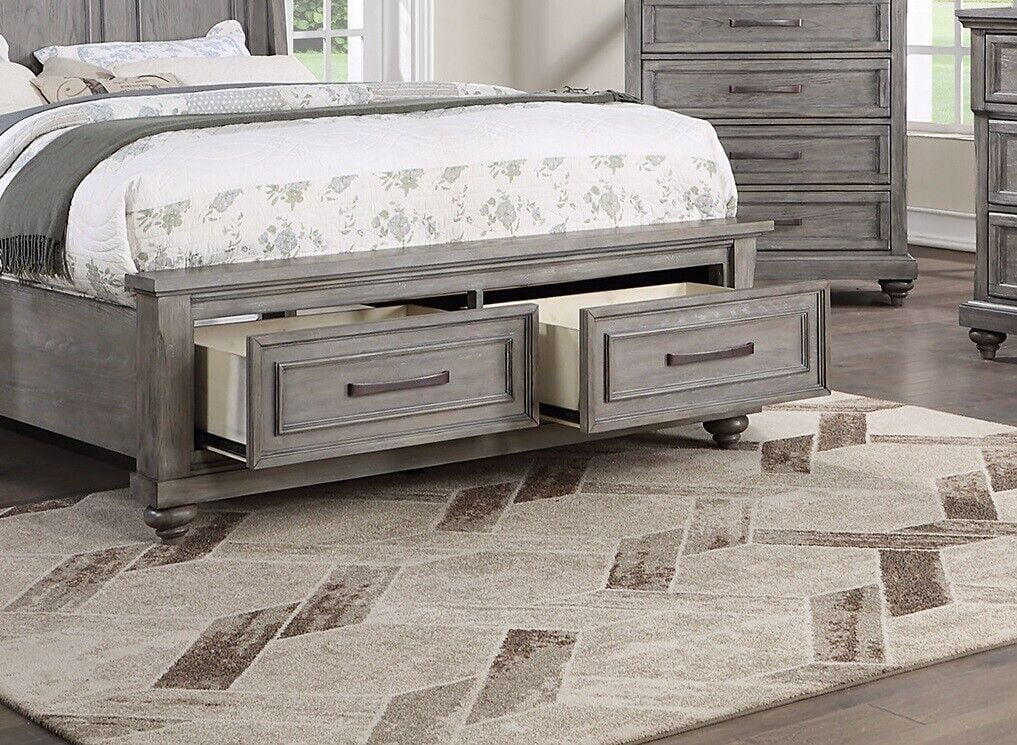 Grey Wooden Queen Size Bed with 2 Nightstands 3pc Set Y63075
