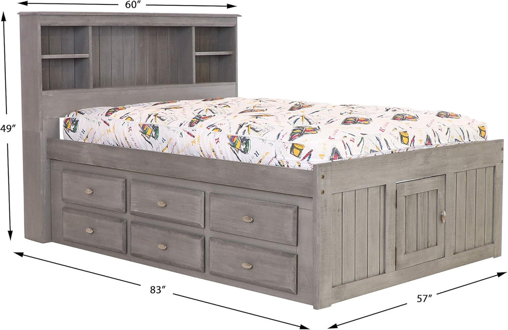 Charcoal Full Size Bookcase Captain Bed with 6 Drawer Storage H636