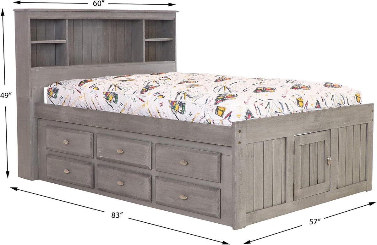 Charcoal Full Size Bookcase Captain Bed with 6 Drawer Storage H636