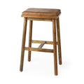 Cognac Brown Leather Medium Brown Wood Bar Stool T229