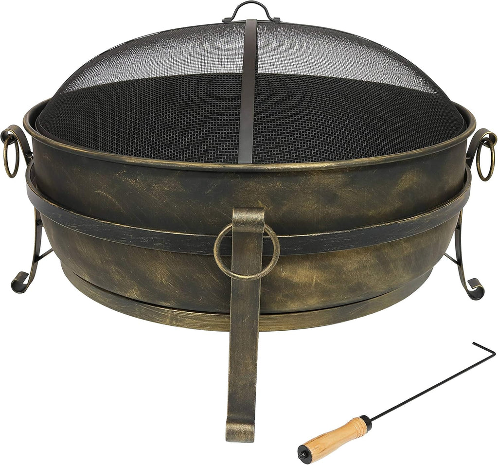 34 Inch Wood Burning Outdoor Fire Pit with Spark Screen and Poker I814229